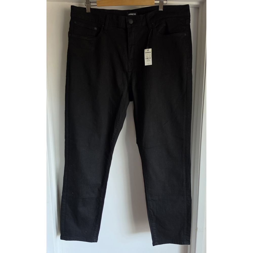 NWT Express Men's Black Straight Jeans Size 38x32 Slim Denim Pants Trousers